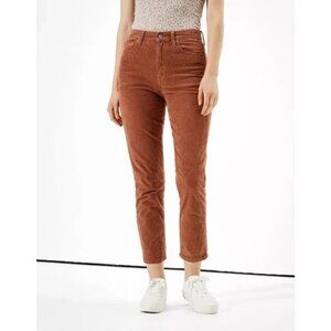 American Eagle Mom Straight Jean Corduroy Pants Stretch Size 4 Salmon Pink Rust